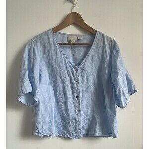 Cynthia Rowley Linen Top Baby Pastel Blue Size XS Relaxed Fit Beach Coastal